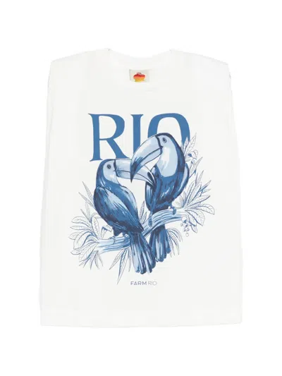Farm Rio Round-neck Toucan-print Top In White