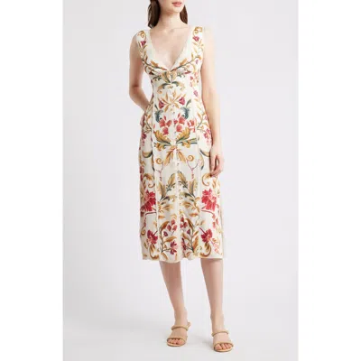 Farm Rio Royal Garden Print Sleeveless Satin Dress In Neutral