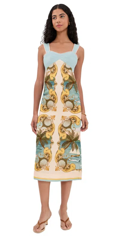 Farm Rio Sleeveless Maxi Dress In Royal Sea Multi In Blue