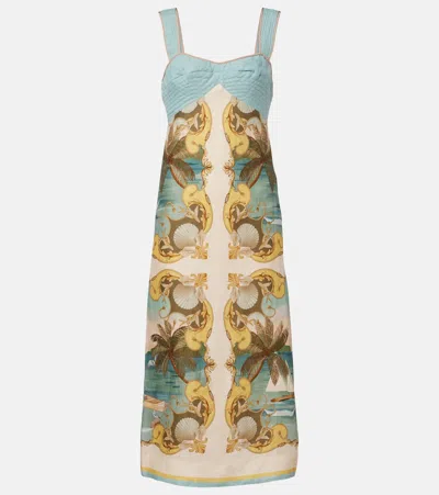 Farm Rio Royal Sea Linen Midi Dress In Multi