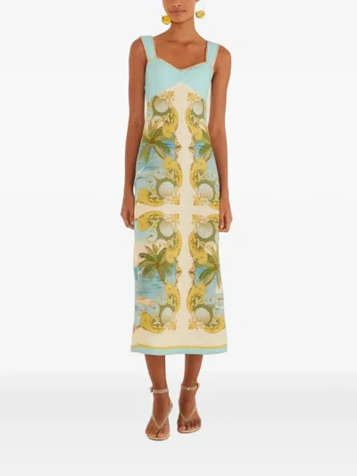 Farm Rio Royal Sea Tropical-print Sleeveless Midi Dress In Blue