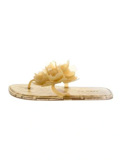 Pre-owned Farm Rio Rubber Floral Print T-strap Sandals In Yellow