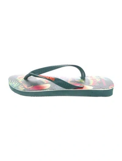 Pre-owned Farm Rio Rubber Printed Flip Flops In Blue