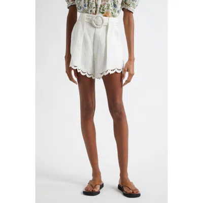 FARM RIO FARM RIO RUCHELIEU EMBROIDERED SCALLOPED LINEN BLEND SHORTS