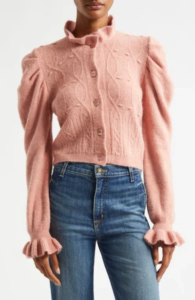 Farm Rio Ruffle Cardigan In Light Pink