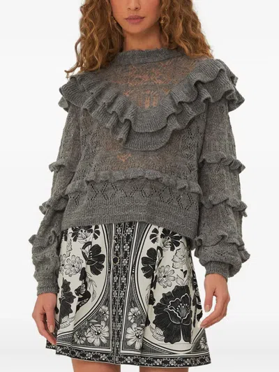 Farm Rio Ruffle-detail Sweater In Gray