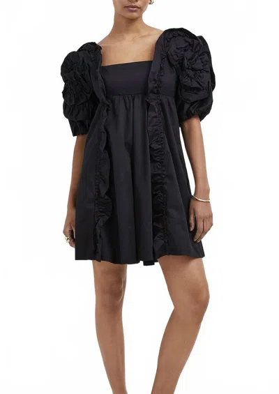 Farm Rio Ruffled Cotton-sateen Mini Dress In Black