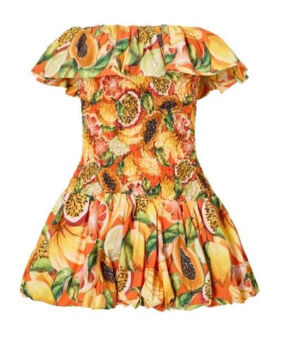 Farm Rio Strapless Ruffled Printed Shirred Cotton Mini Dress In Red