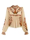 Farm Rio Ruffled Floral Blouse In Brown