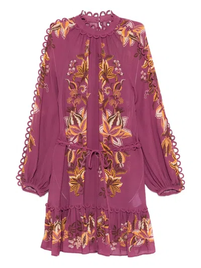 Farm Rio Pink Delicate Chintz Ruffled Mini Dress In Purple