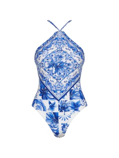 Farm Rio Garden Tiles Swimsuit In Blue