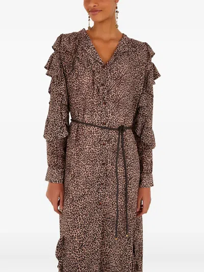 Farm Rio Ruffled Leopard-pattern Midi Dress In Multi