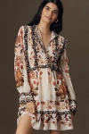 Farm Rio Berry Garden Long Sleeve Minidress In White
