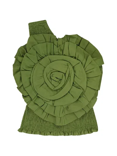 Farm Rio Ruffled One-shoulder Top In Green