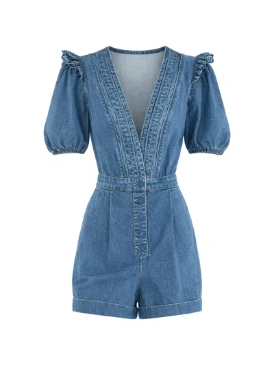 Farm Rio Ruffled V-neck Playsuit In Blue