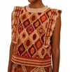 Farm Rio Ruffles Crochet Vest In Multi Caramel In Brown