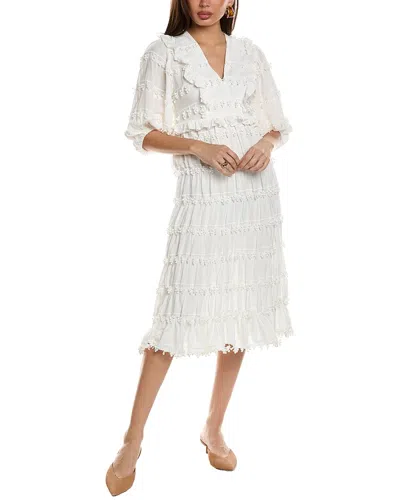 Farm Rio Ruffles Midi Dress In White