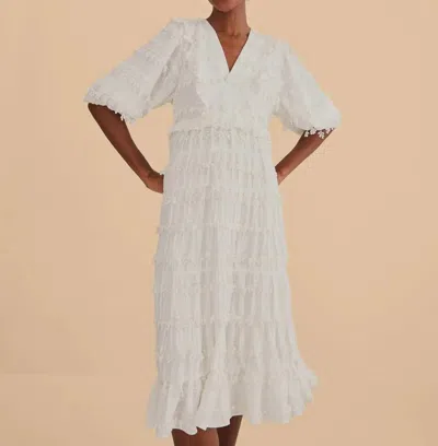 Farm Rio Ruffles Tassels Midi Dress In Off White