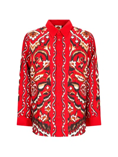 Farm Rio Sand Ainika Pineapple Ikat Shirt In Burgundy