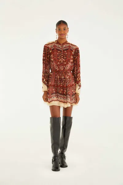 Farm Rio Sand Ainika Pineapple Tapestry Long Sleeve Mini Dress In Multi
