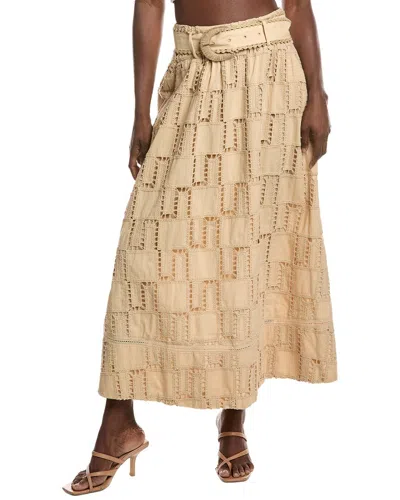 Farm Rio Sand Crochet Midi Skirt In Brown