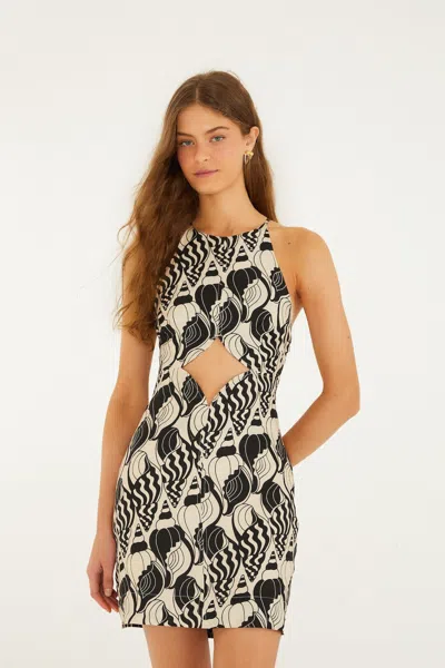Farm Rio Sand Diamond Seashell Serenade Euroflax Premium Linen Cut Out Mini Dress