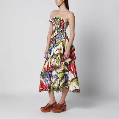 Farm Rio Florart Strapless High Low Cotton Dress In Multi