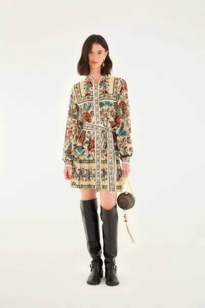 Farm Rio Sand Francesca Long Sleeve Mini Dress In Multi