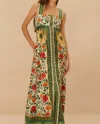 Farm Rio Tapestry Sand Maxi Dress In Garden Tapestry Sand In Green