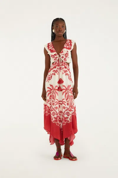 Farm Rio Sand Guanacaste Cut-out Waist Sleeveless Midi Dress In White