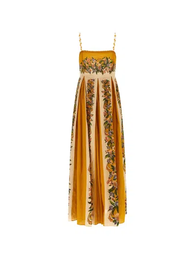 Farm Rio Sand Hilo Striped Floral-print Maxi Dress In Yellow