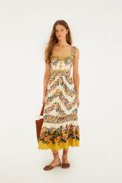 Farm Rio Sand Hilo Stripes Lenzing Ecovero Euroflax Midi Dress