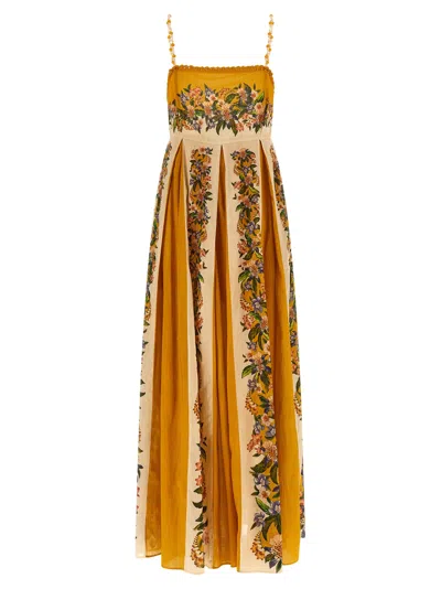 Farm Rio Sand Hilo Striped Floral-print Maxi Dress In Yellow