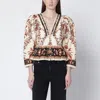 Farm Rio Sand “majestic Garden Lace” Blouse In Multi