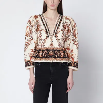 FARM RIO FARM RIO SAND “MAJESTIC GARDEN LACE” BLOUSE