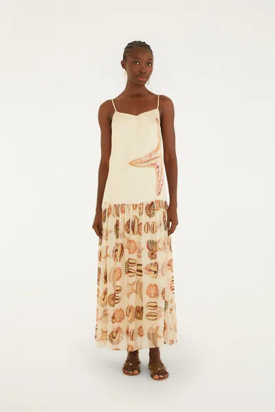 Farm Rio Sand Marine Shells Pleated Sleeveless Maxi Dress In Neutral