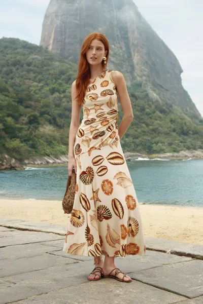 Farm Rio Sand Marine Shells Tassel One-shoulder Maxi Dress In Multi