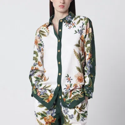 Farm Rio Sand Nature Shirt In Linen Blend In Green