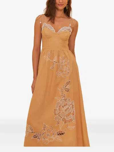 Farm Rio Sand Richelieu Embroidered Dress In Orange