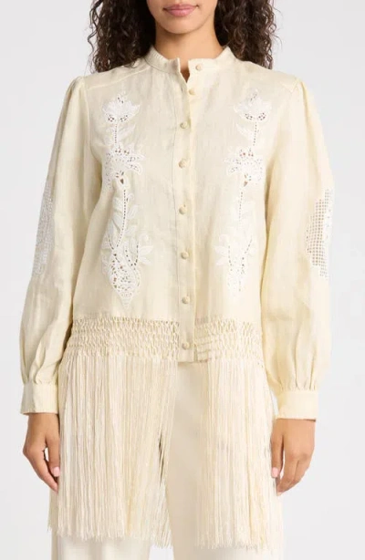 Farm Rio Sand Richilieu Linen Button-up Shirt In Neutral