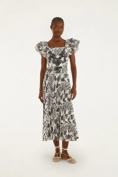 Farm Rio Sand Seashell Serenade Pleated Maxi Dress In Multi