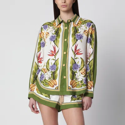 Farm Rio Sand Tropical Scarf Linen-blend Shirt In Pattern