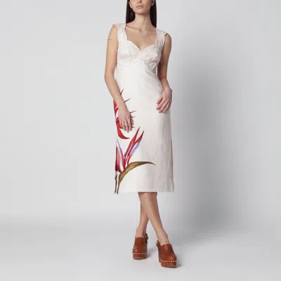 Farm Rio Sand-colored Linen Midi Dress With Strelitzia Pattern In Animal Print