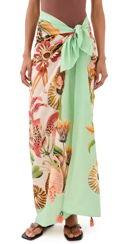 Farm Rio Sarong With Trims Shell Scarf In Green