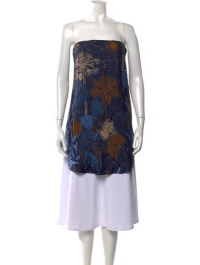 Pre-owned Farm Rio Satin Printed Top In Blue