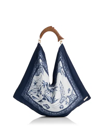 Farm Rio Satin Scarf Medium Shoulder Bag In Blue