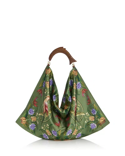 Farm Rio Satin Scarf Medium Shoulder Bag In Green