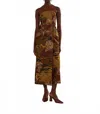 Farm Rio Savana Dream Strapless Button Midi Dress In Caramel In Brown