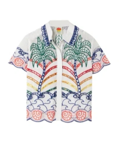 Farm Rio Scalloped Embroidered Shirt In White