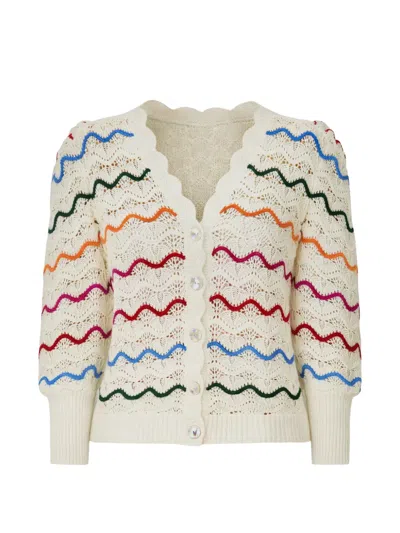 Farm Rio Scallop-edge Pointelle-knit Cardigan In Multi